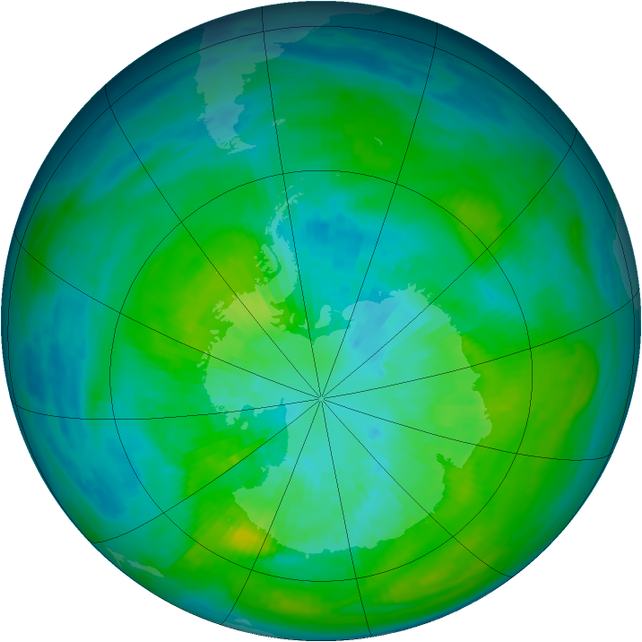 Antarctic ozone map for 25 March 1980